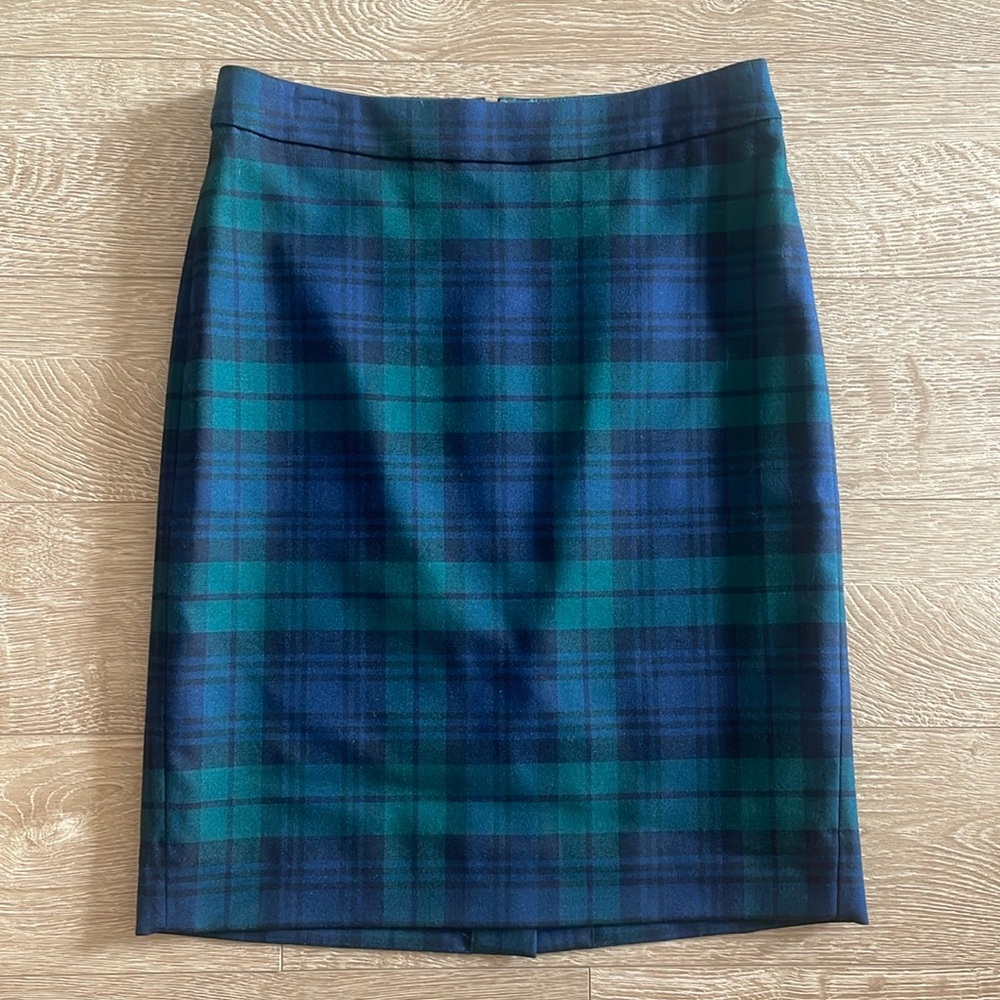 J. Crew Tartan Plaid Wool Blend Pencil Skirt, size 2
